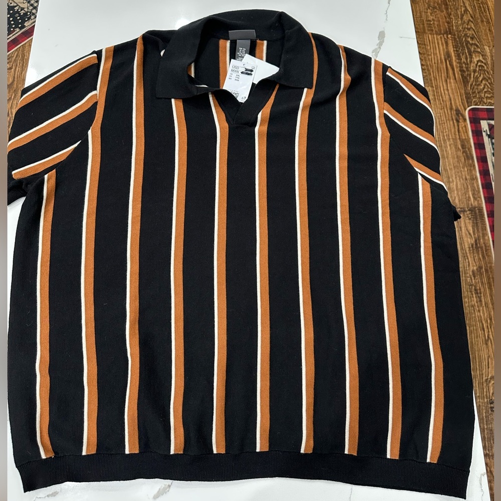 H & M Black Striped Polo Sweater Size 2X, XXL